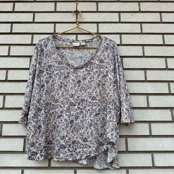 Rachel Zoe Knit Linen Scoop V-Neck Three Quarter Sleeve Top Floral Print - Picture 1 of 7
